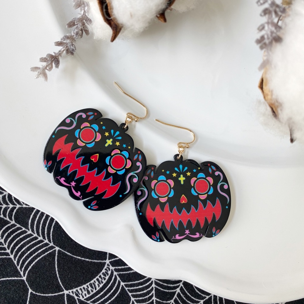 Pumpkin- Jack-o-lantern/sugar skull Halloween earrings, NWT/ BOUTIQUE